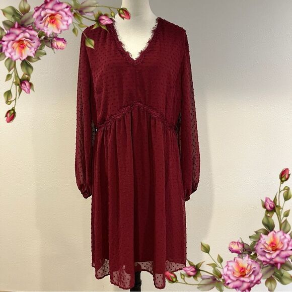 Elegant Burgundy Long Sleeve plus size Dress new without tag - Picture 1 of 13